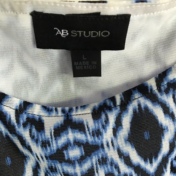 APT 9 Banded Waist Blue Pattern Career Work Top - Picture 4 of 7
